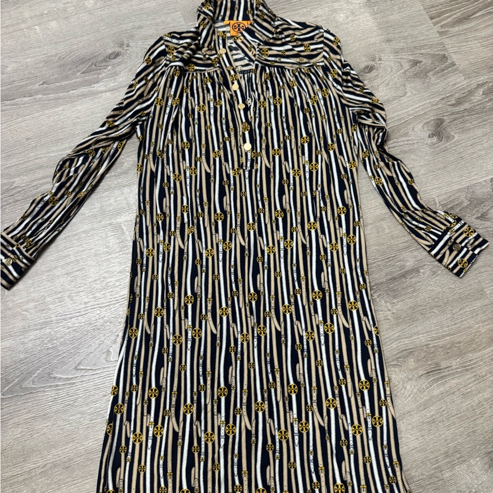 Tory Burch Silk Total Logo Notched Collar Dress